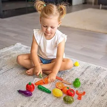 MORITECK Wooden Play Food Set – Realistic Cutting Fruits Toys