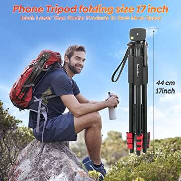 65” Phone Tripod, Tripod for iPhone, Cellphone Tripod with Remote Shutter & Phone Holder for Live ...