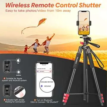 65” Phone Tripod, Tripod for iPhone, Cellphone Tripod with Remote Shutter & Phone Holder for Live Streaming & Video Recording, Compatible with iOS/Android/Camera (Included Carry Bag)