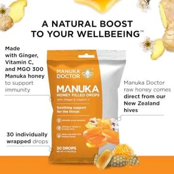 Manuka Doctor Cough Drops, Manuka Middles, 4.7 oz Throat Lozenges Infused with Raw Manuka Honey, Vit...