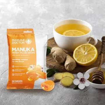 Manuka Doctor Cough Drops, Manuka Middles, 4.7 oz Throat Lozenges Infused with Raw Manuka Honey, Vitamin C & Ginger for Immune Support, Helps Soothe Sore Throat