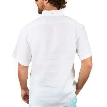 Kenny Flowers - Casa Blanca Short Sleeve Button Down Shirt - Men's Premium White Linen Shirt - Regul...