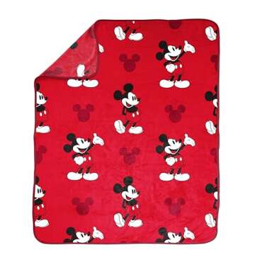 Disney Mickey Mouse Plush Throw Blanket - Measures 50 x 60 Inches - Kids Super Soft Red Fleece Beddi...
