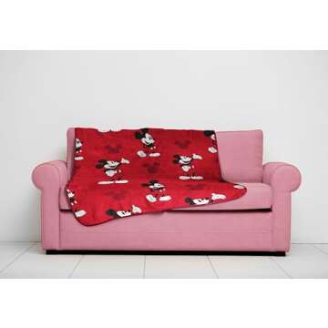 Disney Mickey Mouse Plush Throw Blanket - Measures 50 x 60 Inches - Kids Super Soft Red Fleece Bedding