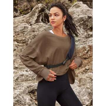 Panadila Womens Open Back Workout Top Long Sleeve Yoga Shirts Thumbhole Tee Shirts Casual Crop Y2k(Coffee,S)