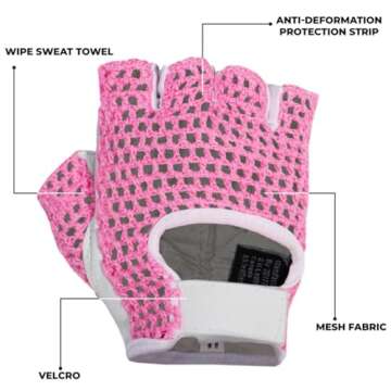 Gel Padded Leather Gym Gloves Fitness Cycling Weight Lifting Sports Wheelchair Pink/White W-1024 (X-Large)