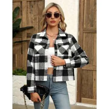Zeagoo stylish cropped flannel shacket for women