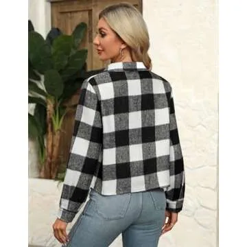 Zeagoo stylish cropped flannel shacket for women