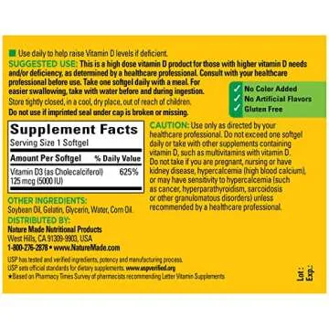 Nature Made Vitamin D3 Extra Strength 5000 IU, 360 Softgels