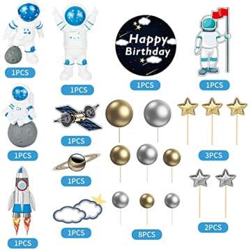 22Pcs Space Cake Topper Set – Perfect for Kids Birthday and Baby Showers