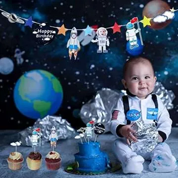 22Pcs Space Themed Cake Toppers for Kids Party
