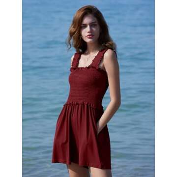 DEEP SELF Women Summer Sleeveless Romper Square Collar Ruffle Straps Flowy Short Jumpsuit 2025 Beach Vacation Outfits