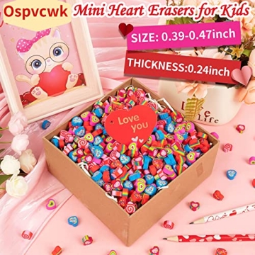 Ospvcwk 300 Mini Heart Erasers for Kids Classroom Gifts