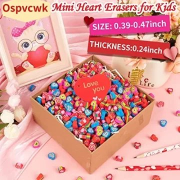 Ospvcwk 300 Mini Heart Erasers for Kids Classroom Gifts