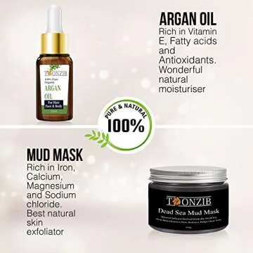 Blackhead Remover Vacuum - TOONZIB Rechargeable Pore Vacuum Blackhead Sucker - Facial Pore Cleaner Tool with 4 Suction Heads & Mud Mask and Argan Oil for All Skin Types - Women & Men