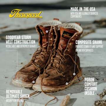 Thorogood American Heritage 8” Steel Toe Work Boots for Men - Full-Grain Leather with Moc Toe, Slip-Resistant Wedge Outsole, and Comfort Insole; EH Rated, Tobacco oil-tanned - 6 D US