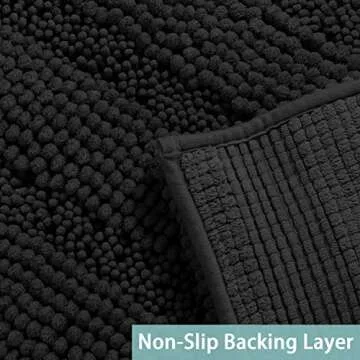 Turquoize Chenille Bathroom Rugs Set Non-Slip Bath Mats for Bathroom Super Absorbent Shaggy Rugs for Tub Toilet Plush Bath Rug Plus U Shaped Contour Rug (Standard: 20" x 32" and 20" x 20" U), Black