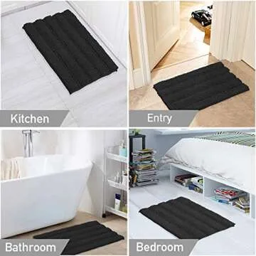 Turquoize Chenille Bathroom Rugs Set Non-Slip Bath Mats for Bathroom Super Absorbent Shaggy Rugs for Tub Toilet Plush Bath Rug Plus U Shaped Contour Rug (Standard: 20" x 32" and 20" x 20" U), Black