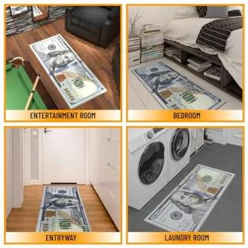 Durable Non-Slip $100 Bill Design Modern Runner Rug
