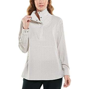 Coolibar UPF 50+ Women's Catona Funnel Neck Tunic Top - Sun Protective (X-Small- White Platte Geo)