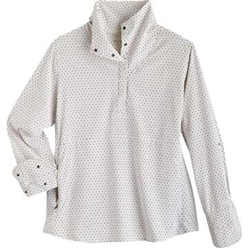 Coolibar UPF 50+ Women's Catona Funnel Neck Tunic Top - Sun Protective (X-Small- White Platte Geo)