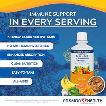 Passion 4 Life Mega Liquid Multivitamins, Trace Minerals, Amino Acids, Turmeric for Adults, Men, Women, Teens, Kids, Non-GMO, No Soy, No Dairy