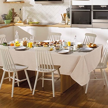 Fitable Faux Linen Tablecloth Square Wrinkle Resistant Fabric, Neutral Table Cloth for Indoor Outdoo...