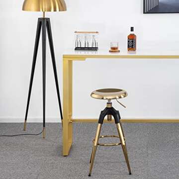 Brage Living 29-32.5 Inch Industrial Adjustable Bar Stool, Swivel Round Seat Metal Barstool with Leg...