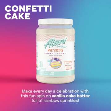 Alani Nu Whey Protein Powder Confetti Cake | 23g Protein with Low Sugar & Digestive Enzymes | Meal Replacement Powder | Low Fat Low Carb Whey Isolate Protein Blend | 30 Servings