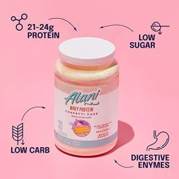 Alani Nu Whey Protein Powder Confetti Cake | 23g Protein with Low Sugar & Digestive Enzymes | Meal Replacement Powder | Low Fat Low Carb Whey Isolate Protein Blend | 30 Servings