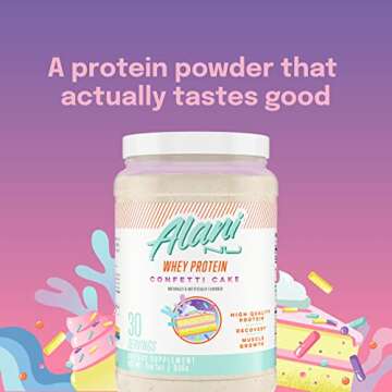 Alani Nu Whey Protein Powder Confetti Cake | 23g Protein with Low Sugar & Digestive Enzymes | Meal Replacement Powder | Low Fat Low Carb Whey Isolate Protein Blend | 30 Servings