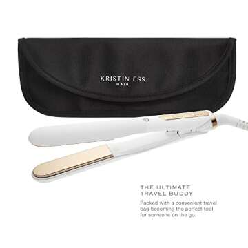 Kristin Ess Titanium Mini Flat Iron Curling Straightener for Short Hair Defining + Detailing - Travel Case, Fast Heat, Dual Voltage, Auto Shut-Off - 3/4 Inch Plates