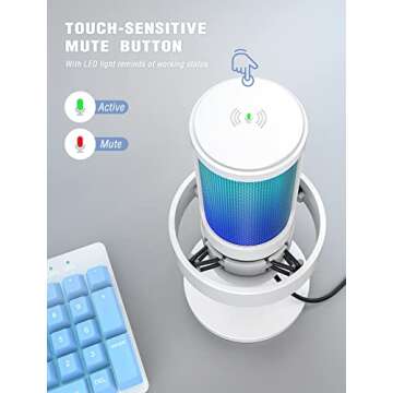 FIFINE Gaming USB PC Computer RGB Microphone for Live Streaming, Meeting, Podcasting, Video, Condenser Mic with Monitoring Headphone Jack, Light Control, for MAC OS/Windows-AmpliGame A8 White