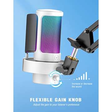 FIFINE Gaming USB PC Computer RGB Microphone for Live Streaming, Meeting, Podcasting, Video, Condenser Mic with Monitoring Headphone Jack, Light Control, for MAC OS/Windows-AmpliGame A8 White