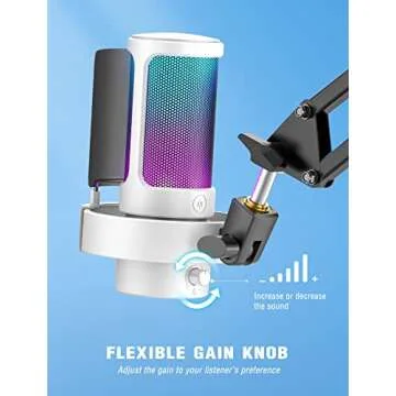 FIFINE Gaming USB PC Computer RGB Microphone for Live Streaming, Meeting, Podcasting, Video, Condenser Mic with Monitoring Headphone Jack, Light Control, for MAC OS/Windows-AmpliGame A8 White