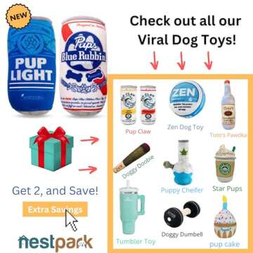 Nestpark Pup Light and Pups Blue Rubbin - Beer Dog Toys - Funny Dog Toys - Plush Squeaky Cute Dog Gifts for Dog Birthday - Cool Stuffed Parody Dog Toys (2 Pack) (Mix)