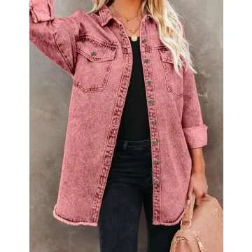 Vetinee Oversized Denim Jacket for Women, Casual Style
