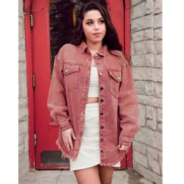 Vetinee Oversized Denim Jacket for Women, Casual Style