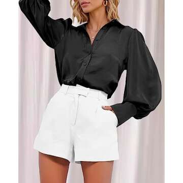 BTFBM Satin Button Down Shirt for Women - Chic Blouse
