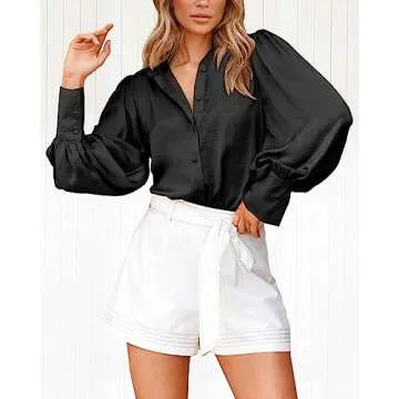 BTFBM Satin Button Down Shirt for Women - Chic Blouse