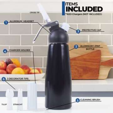 ICO Professional Aluminum Whipped Cream Dispenser for Homemade Whipping Cream, Whipped Cream Maker f...