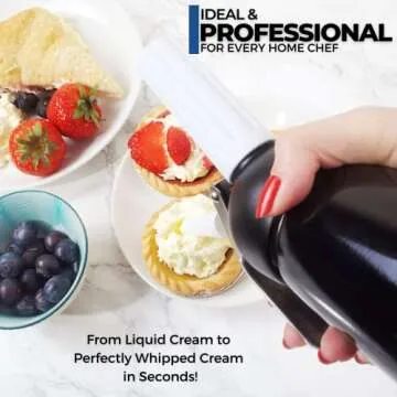 ICO Professional Aluminum Whipped Cream Dispenser for Homemade Whipping Cream, Whipped Cream Maker for Desserts, Dips, Sauces, and Infused Liquors, Black, 1-Pint