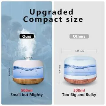 Oil Diffuser, 500ml Essential Oil Diffusers, Aromatherapy Diffuser with 2 Mist Mode 4 Timers＆7 Ambient Light Waterless Auto Off, Diffusers Large Room Home Office