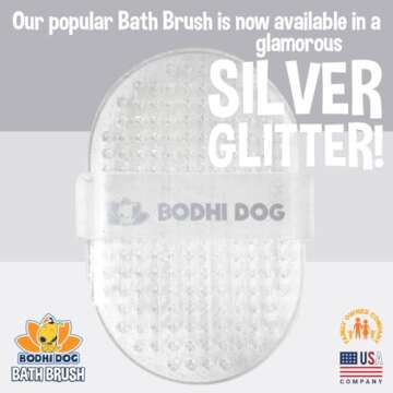 Bodhi Dog Shampoo Brush | Pet Grooming Supplies | Professional Quality Dog Wash Scrubber for Bath and Shower (One Pack, Clear Silver Glitter)
