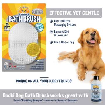 Bodhi Dog Shampoo Brush | Pet Grooming Supplies | Professional Quality Dog Wash Scrubber for Bath and Shower (One Pack, Clear Silver Glitter)
