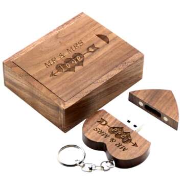 LXSINO 32GB Wood USB 3.0 Flash Drive with Laser Engraved Mr & Mrs Design - 32GB Wooden Heart Shape U...