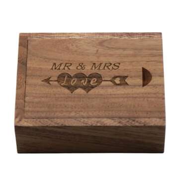 LXSINO 32GB Wood USB 3.0 Flash Drive with Laser Engraved Mr & Mrs Design - 32GB Wooden Heart Shape USB Memory Stick Thumb Drivers with Box for Wedding/Couple/Parents (Walnut 32GB)