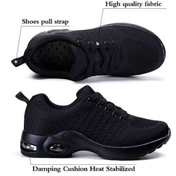 Women's Athletic Running Sneakers Air Fitness Sport Workout Gym Tennis Walking Shoes Black 7…