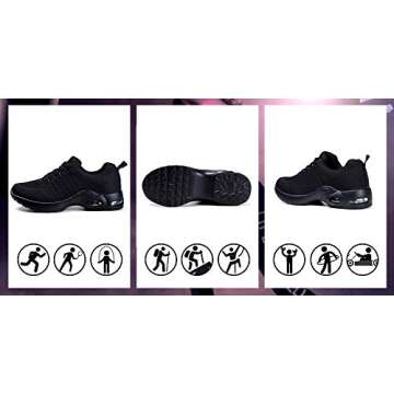 Women's Athletic Running Sneakers Air Fitness Sport Workout Gym Tennis Walking Shoes Black 7…