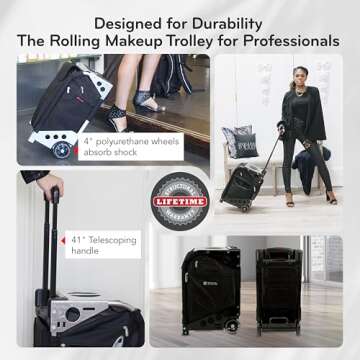 ZUCA Pro Makeup Artist Case - Professional Makeup Case with 5 Vinyl Utility Pouches, Travel Cover, 41" Telescoping Handle, Rolling Wheels & Sturdy Aluminum Frame for Makeup Artists and Creatives Black